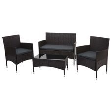 Balkon Sitzgruppe Poly-Rattan 7tlg. Garnitur-Lounge braun Kissen dunkelgrau