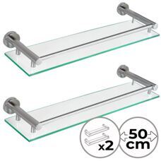 Glasablage Bad 2er Set Wandmontage gehärtetes Glas Aluminium