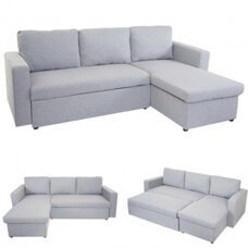 Schlafsofa Ecksofa 220x152cm Stoff/Textil ~ hellgrau