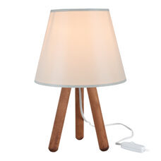 Tischlampe Kidderminster E27 Buchenholz Textil Walnussoptik Creme