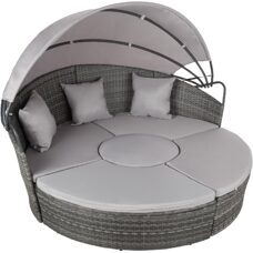 Sonneninsel Rattan mit Aluminiumgestell und Sonnendach grau