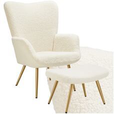 Sessel Hygge gepolstert, ergonomisch, Belastbarkeit 150 kg Bouclé creme/gold mit Hocker