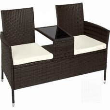 Rattan Gartensitzbank mit Tisch braun/beige