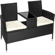 Rattan Gartensitzbank mit Tisch schwarz/beige