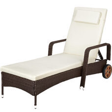 Sonnenliege Rattan mit Rollen und Aluminiumgestell schwarz/braun