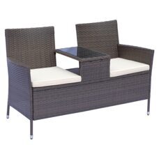 Rattan Gartenbank Sitzbank Gartensofa mit Tisch 2-Sitzer