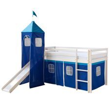 Hochbett Kinderbett 90x200cm aus Holz Weiss-Blau