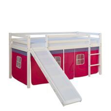 Hochbett Kinderbett 90x200cm aus Holz Weiss-Pink