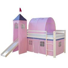 Hochbett Kinderbett 90x200cm aus Holz Weiss-Pink