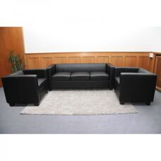 3-1-1 Sofagarnitur Couchgarnitur Loungesofa Lille Leder ~ schwarz