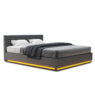 Lederbett LED STARDUST 160 x 200 cm grau