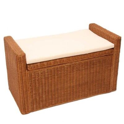 Sitzbank Rattan mit Stauraum und Kissen 88cm ~ honigfarben