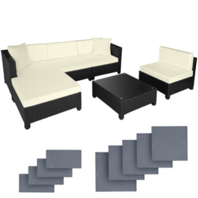 Rattan Lounge mit Aluminiumgestell, schwarz