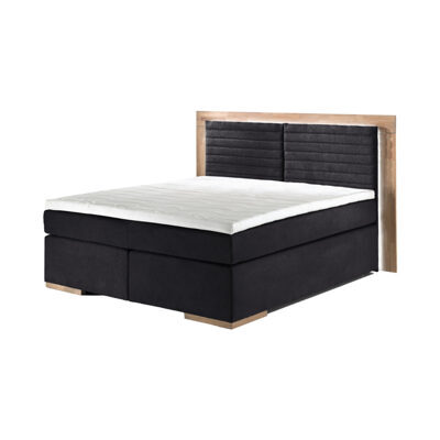 naturoo Boxspringbett Marcel 160x200cm schwarz inkl. Premium Topper & LED Beleuchtung