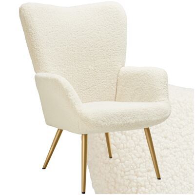 Sessel Hygge gepolstert, ergonomisch, Belastbarkeit 150 kg Bouclé creme/gold ohne Hocker