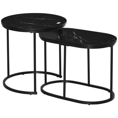 2er Set Couchtisch Satztisch Rund und Oval schwarz