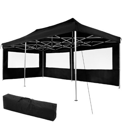 Faltbarer Garten Pavillon 3x6m mit 2 Seitenteilen schwarz