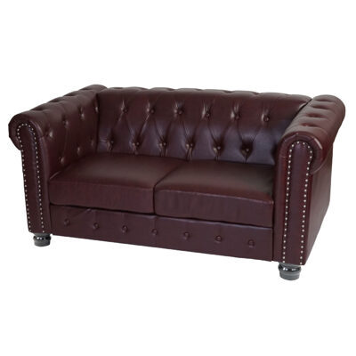 Chesterfield Lounge 2er Sofa Couch Rot-braun - runde Füsse