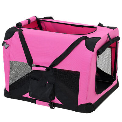 Hundetransportbox M PINK Faltbar Hundebox Trage Tasche