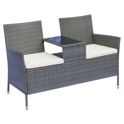 Rattan Gartenbank Sitzbank Gartensofa mit Tisch 2-Sitzer