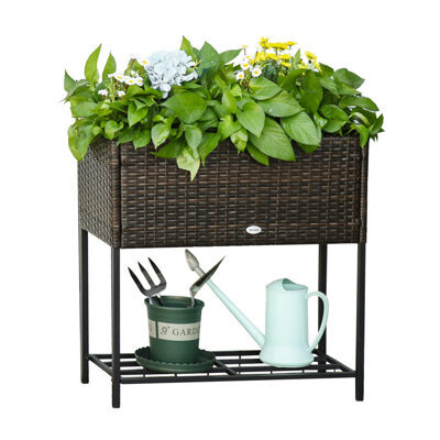 Rattan Hochbeet mit Ablage 70x30x72cm