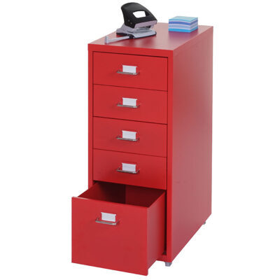 Rollcontainer Boston 5 Schubladen Stahlschrank 69x28x44cm Rot