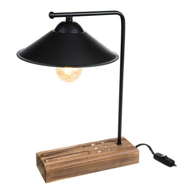 Tischlampe Folkestone E27 Massivholz Metall Schwarz Holz