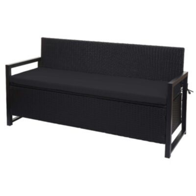 Truhenbank Rattan JAM-F39 3 Sitzer anthrazit Kissen schwarz