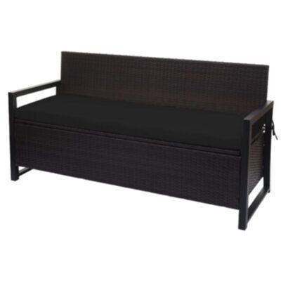 Truhenbank Rattan JAM-F39 3 Sitzer braun Kissen schwarz