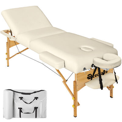 3 Zonen Massageliege mit 10cm Polsterung und Holzgestell beige