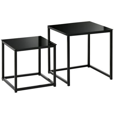 Beistelltisch-Set 2er Couchtisch mit Glastischplatte Schwarz