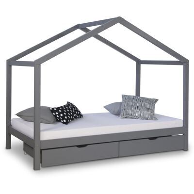 Hausbett Kinderbett 90x200cm aus Holz Grau