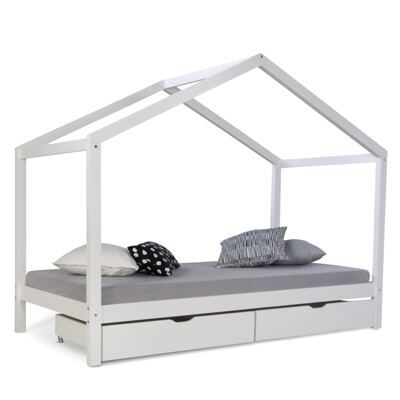 Hausbett Kinderbett 90x200cm aus Holz Weiss