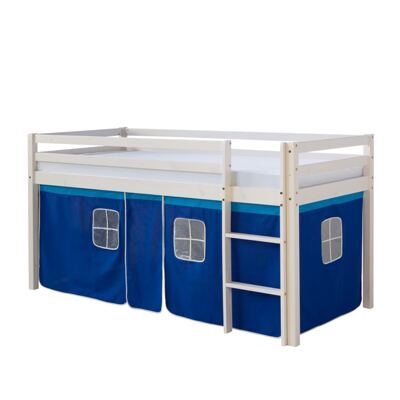 Hochbett Kinderbett 90x200cm aus Holz Weiss-Blau