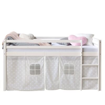 Hochbett Kinderbett 90x200cm aus Holz Weiss-Grau