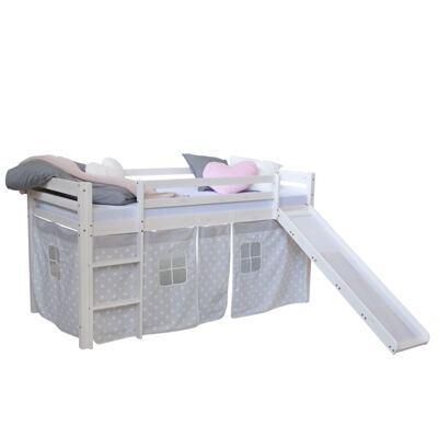 Hochbett Kinderbett 90x200cm aus Holz Weiss-Grau