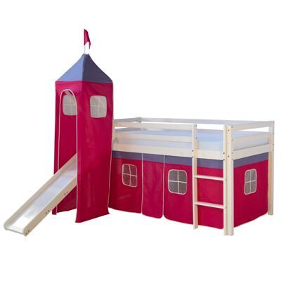 Hochbett Kinderbett 90x200cm aus Holz Weiss-Pink