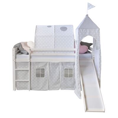 Hochbett Kinderbett 90x200cm Weiss-Grau