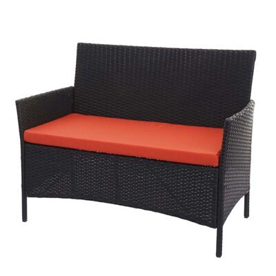 Poly-Rattan Gartenbank Halden schwarz Kissen terracotta